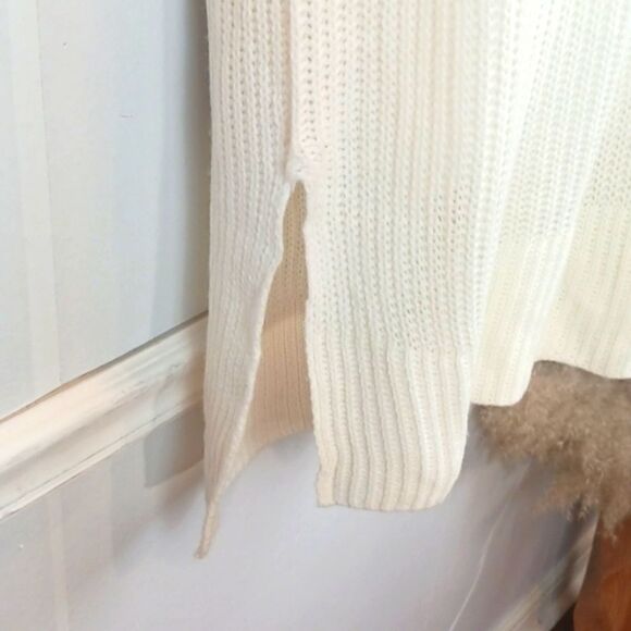 Women Ivory cowl neck sleeveless tunic length knit Lagenlook Boho sweater sz 12 - Picture 5 of 10